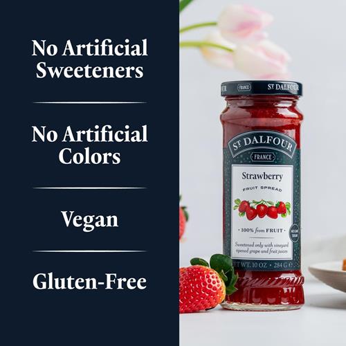 St. Dalfour Strawberry Fruit Spread - 10Oz - 100% From Fruit, No Artificial Ingredients, Non Gmo, No Cane Sugars, All Natural, Made In France