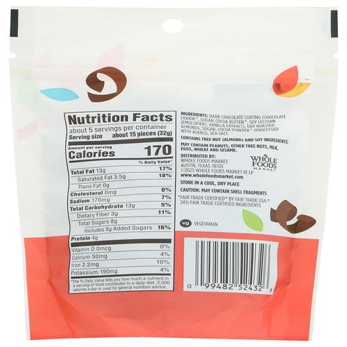 Whole Foods Market Dark Chocolate Covered Almonds, 6 Ounce