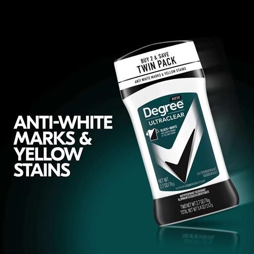 Degree Men Ultraclear Antiperspirant Deodorant Black+White 2 Count 72-Hour Sweat & Odor Protection Antiperspirant For Men With Motionsense Technology 2.7 Oz
