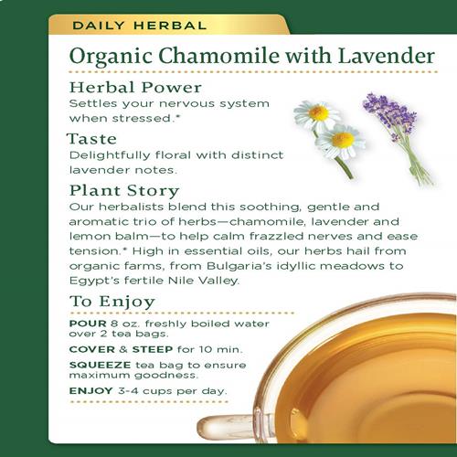 Traditional Medicinals Organic Chamomile With Lavender Herbal Tea (Pack Of 1), Calms The Nervous System, 16 Tea Bags