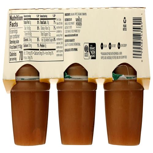 Whole Foods Market, Organic Cinnamon Applesauce Unsweetened, 24 Ounce, 6 Pack