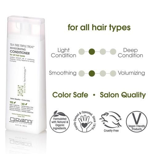 Giovanni Tea Tree Triple Treat Invigorating Conditioner, 8.5 Oz. - Cooling Peppermint, Eucalyptus, Rosemary, Helps Dry Flaking Scalp, Lauryl And Laureth Sulfate Free, Paraben Free