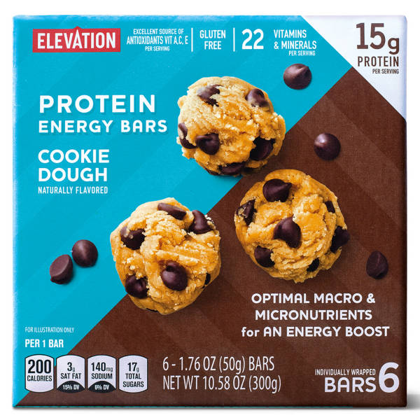 Elevation Gluten  Free Cookie Dough Protein Energy Bars, 6 count