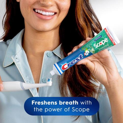 Crest + Scope Whitening Toothpaste, 5.4 Oz Tubes - Anticavity Fluoride Toothpaste, Fresh Breath, Kills Germs - Tartar Protection, Enamel Protection - Minty Fresh Flavor