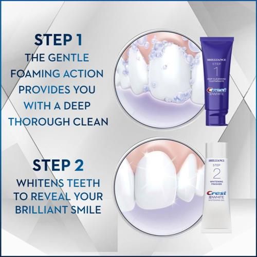 Crest 3D White Brilliance 2 Step Kit, Crest 3D White Toothpaste, Deep Clean Toothpaste (4Oz) + Teeth Whitening Gel (2.3Oz)