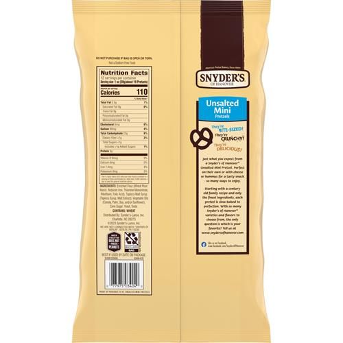 Snyders Of Hanover, Unsalted Mini Pretzels, 12 Oz Bag