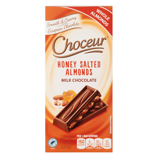 Choceur Milk Chocolate Bar with Honey Salted Almonds, 7.05 oz