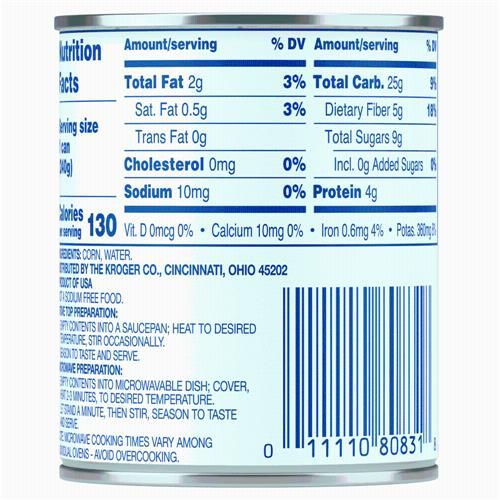 Kroger No Salt Added Whole Kernel Sweet Golden Corn 8.5 oz