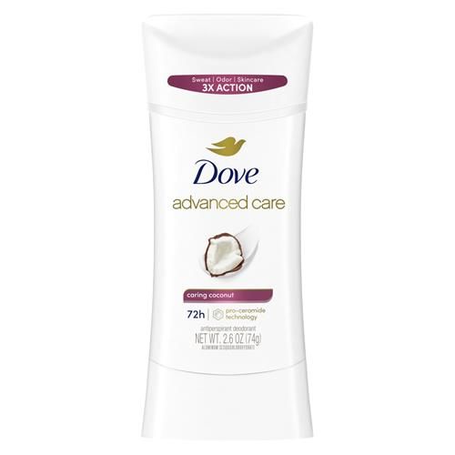 Dove Advanced Care Antiperspirant Deodorant Stick Caring Coconut For Helping Repair Skin Barrier After Shaving, With 72-Hour Sweat & Odor Protection, 2.6 Oz