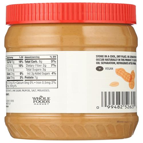 Whole Foods Market, Peanut Butter Spread, Creamy No Stir, 16 Ounce