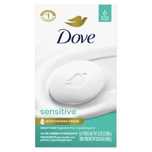 Dove Beauty Bar Soap Sensitive, 6 Bars For Sensitive Skin, Fragrance Free And Hypoallergenic 3.75 Oz