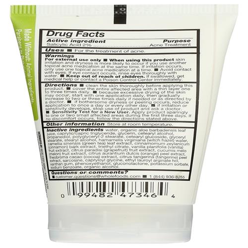 Whole Foods Market Acne Care Moisturizer With Botanical Extracts, Salicylic Acid Acne Treatment, 2 Fl Oz