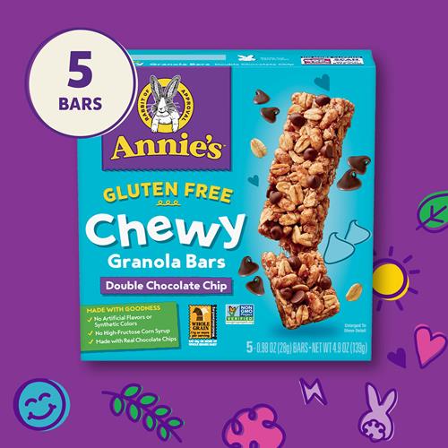 Annies Gluten Free Chewy Granola Bars, Double Chocolate Chip, 5 Bars, 4.9 Oz