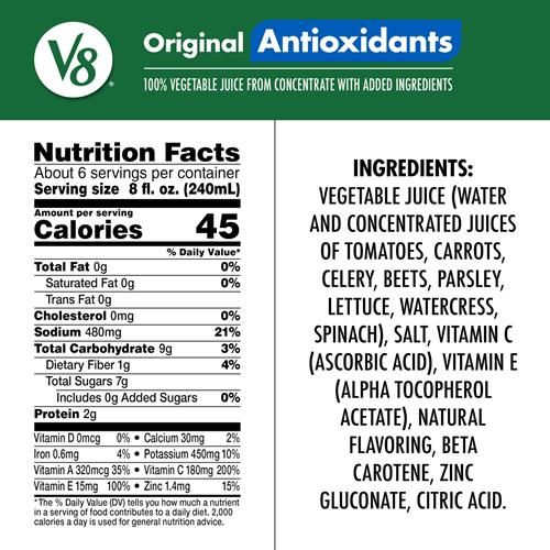 V8 Antioxidants Original 100% Vegetable Juice, 46 Fl Oz Bottle