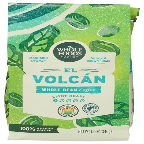 Whole Foods Market, El Volcan Coffee, Light Roast Whole Bean, 12 Ounce