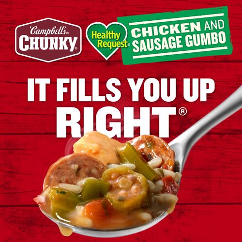 Campbells Chunky Soup, Healthy Request Chicken And Sausage Gumbo, 18.8 Oz Can