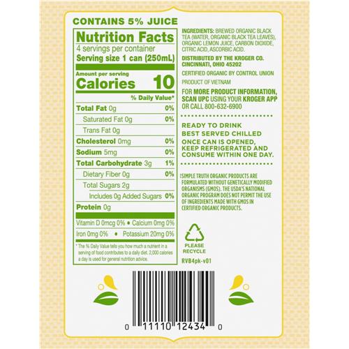Simple Truth Organic Sparkling Lemon Black Tea 4 cans / 8.45 fl oz
