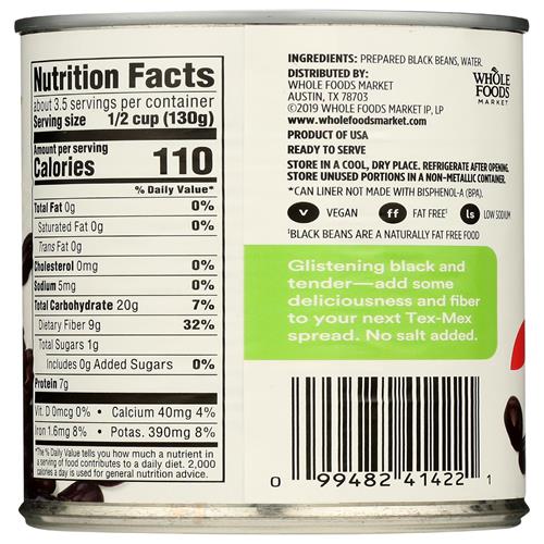 Whole Foods Market, Unsalted Black Beans, 15 Oz