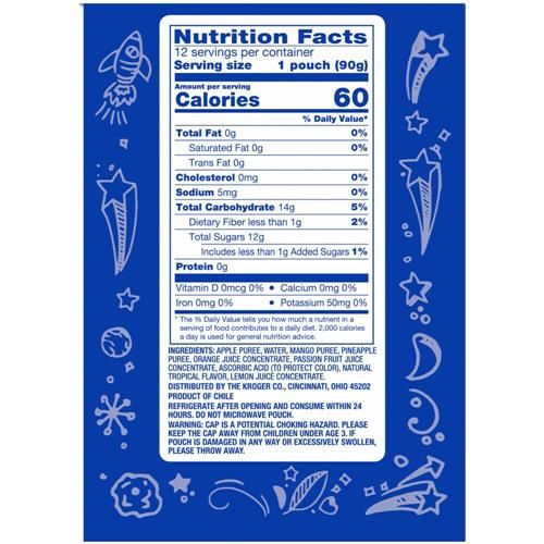 Kroger Tropical Fruit Applesauce Pouches 12 ct / 3.2 oz