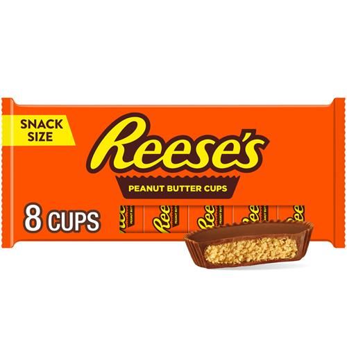 Reeses Milk Chocolate Snack Size Peanut Butter Cups, Candy Packs, 0.55 Oz (8 Count)