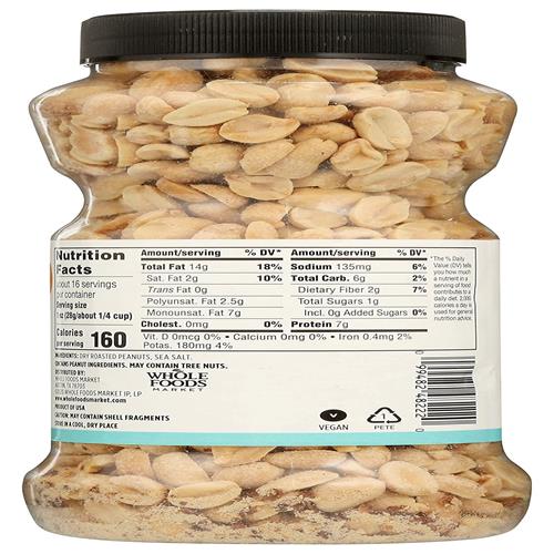 Whole Foods Market, Dry Roasted And Salted Peanuts, 16 Oz