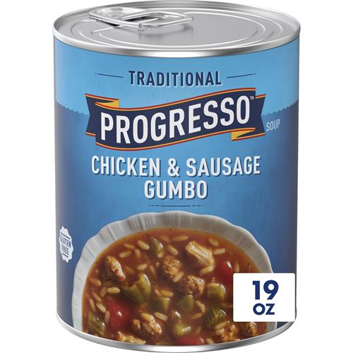 Progresso Traditional, Chicken & Sausage Gumbo Canned Soup, Gluten Free, 19 Oz.
