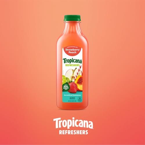 Tropicana Refreshers Strawberry Peach Juice Drink, With Real Fruit Juice, 46 Fl Oz Bottle