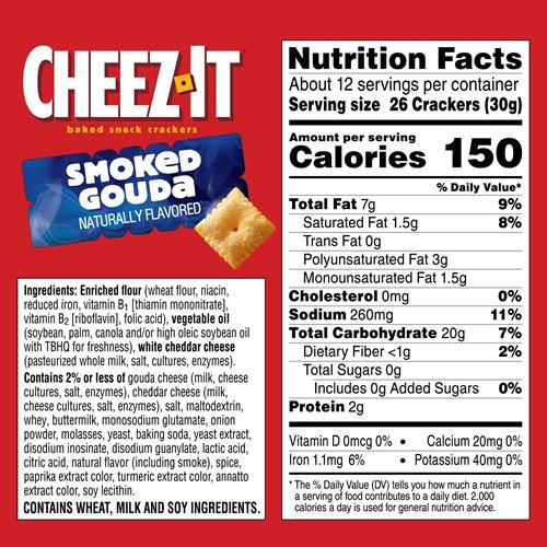 Cheez-It Baked Snack Crackers, Lunch Snacks, Smoked Gouda, 12.4Oz Box (1 Box)