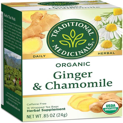 Traditional Medicinals Organic Ginger & Chamomile Herbal Tea, Relieves Occasional Indigestion Or Nausea, (Pack Of 1) - 16 Tea Bags