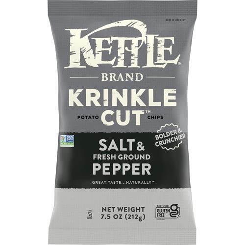 Kettle Brand Potato Chips, Krinkle Cut, Salt & Fresh Ground Pepper Kettle Chips, 7.5 Oz Bag