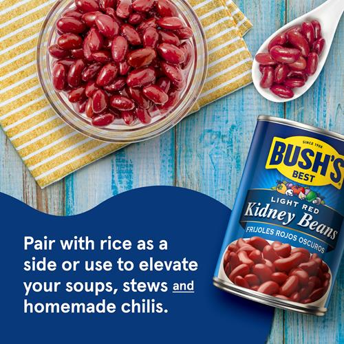 Bushs Canned Light Red Kidney Beans (Pack Of 1), Good Source Of Plant-Based Protein, Good Source Of Fiber, Fat Free, Gluten Free, 16 Oz