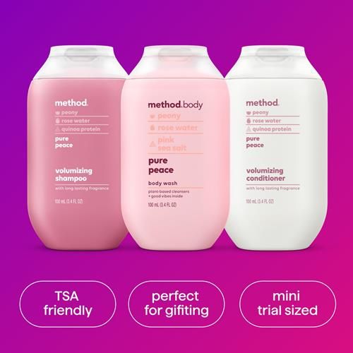 Method Body Wash And Hair Care Gift Set, Pure Peace, 3.4 Oz Travel Size Bottles
