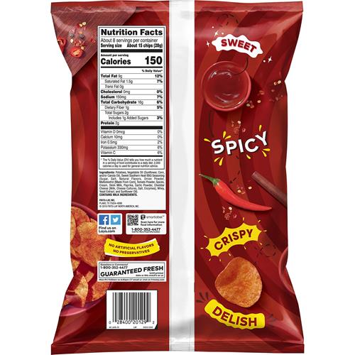 Lays Sweet Southern Heat Barbecue Flavored Potato Chips, 7.75 Oz