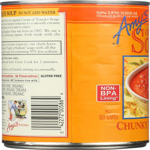 Amys, Soup Tomato Chunky Bisque Low Sodium Organic, 14.5 Ounce