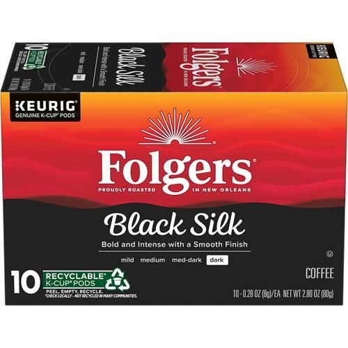 Folgers Black Silk Coffee, Dark Roast, Keurig K-Cup Pods, 10 Count Box