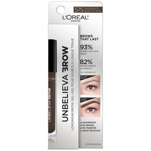 Loreal Paris Unbelieva-Brow Longwear Waterproof Tinted Brow Gel, Smudge-Resistant, Transfer- Proof, Quick Drying, Easy And Quick Application With Precise Brush, Dark Brunette, 0.15 Fl. Oz. - Pack