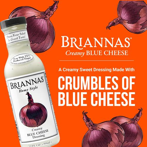 Briannas - Home Style Creamy Blue Cheese Dressing – Fine Salad Dressing Made With Premium Ingredients - Gluten Free & Low Sugar Dressing - 12 Oz. Bottle
