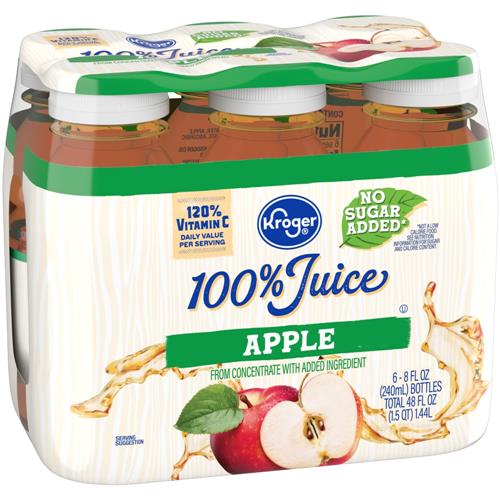 Kroger No Sugar Added 100% Apple Juice 6 ct / 8 fl oz