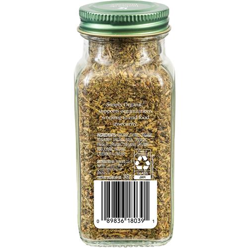 Simply Organic Herbs De Provence, 1-Ounce Jar, French Blend Of Aromatic Savory, Thyme, Rosemary, Basil Tarragon & Lavender