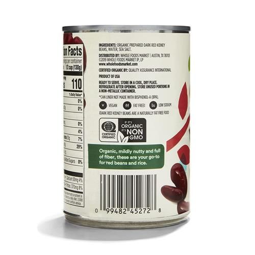Whole Foods Market, Organic Dark Red Kidney Beans, 15.5 Oz