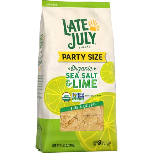 Late July Snacks, Thin & Crispy Organic Tortilla Chips, Sea Salt & Lime, 14.75 Oz Party Size Bag