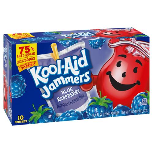 Kool-Aid Jammers Blue Raspberry Flavored Drink, 10 Ct Box, 6 Fl Oz Pouches
