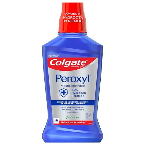 Colgate Peroxyl Antiseptic Mouthwash And Mouth Sore Rinse, 1.5% Hydrogen Peroxide, Mild Mint - 500Ml, 16.9 Fluid Ounces