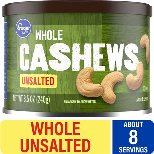Kroger Whole Unsalted Cashews 8.5 oz