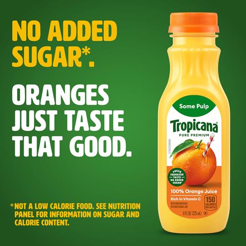 Tropicana Pure Premium 100% Orange Juice Original, Some Pulp, Single Serve, 11 Fl Oz Bottle