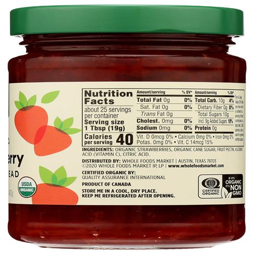 Whole Foods Market, Organic Strawberry Fruit Spread, 17 Oz