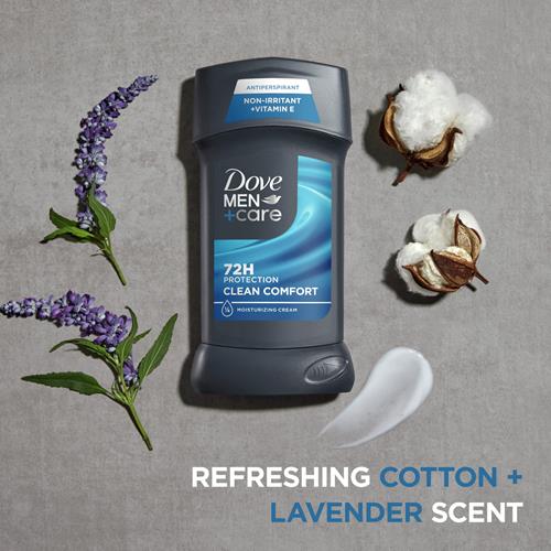 Dove Men+Care Antiperspirant Deodorant Stick Clean Comfort 72-Hour Sweat & Odor Protection Antiperspirant For Men With 1/4 Moisturizing Cream 2.7 Oz