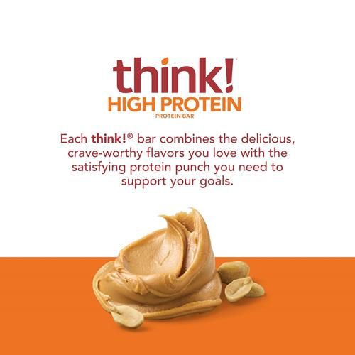Think! Protein Bars, High Protein Snacks, Gluten Free, Sugar Free Energy Bar With Whey Protein Isolate, Creamy Peanut Butter, Nutrition Bars Without Artificial Sweeteners, 2.1 Oz (10 Count) - Pac