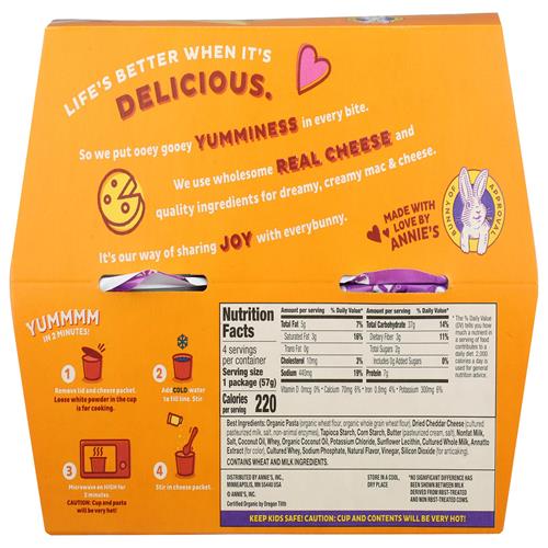 Annies Homegrown, Mac Cheese Real Aged Cheddar 4 Pack, 8.04 Ounce