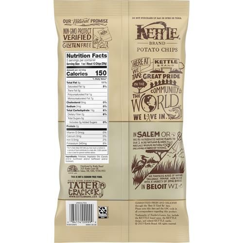 Kettle Brand Potato Chips, Unsalted Kettle Chips, 5 Oz